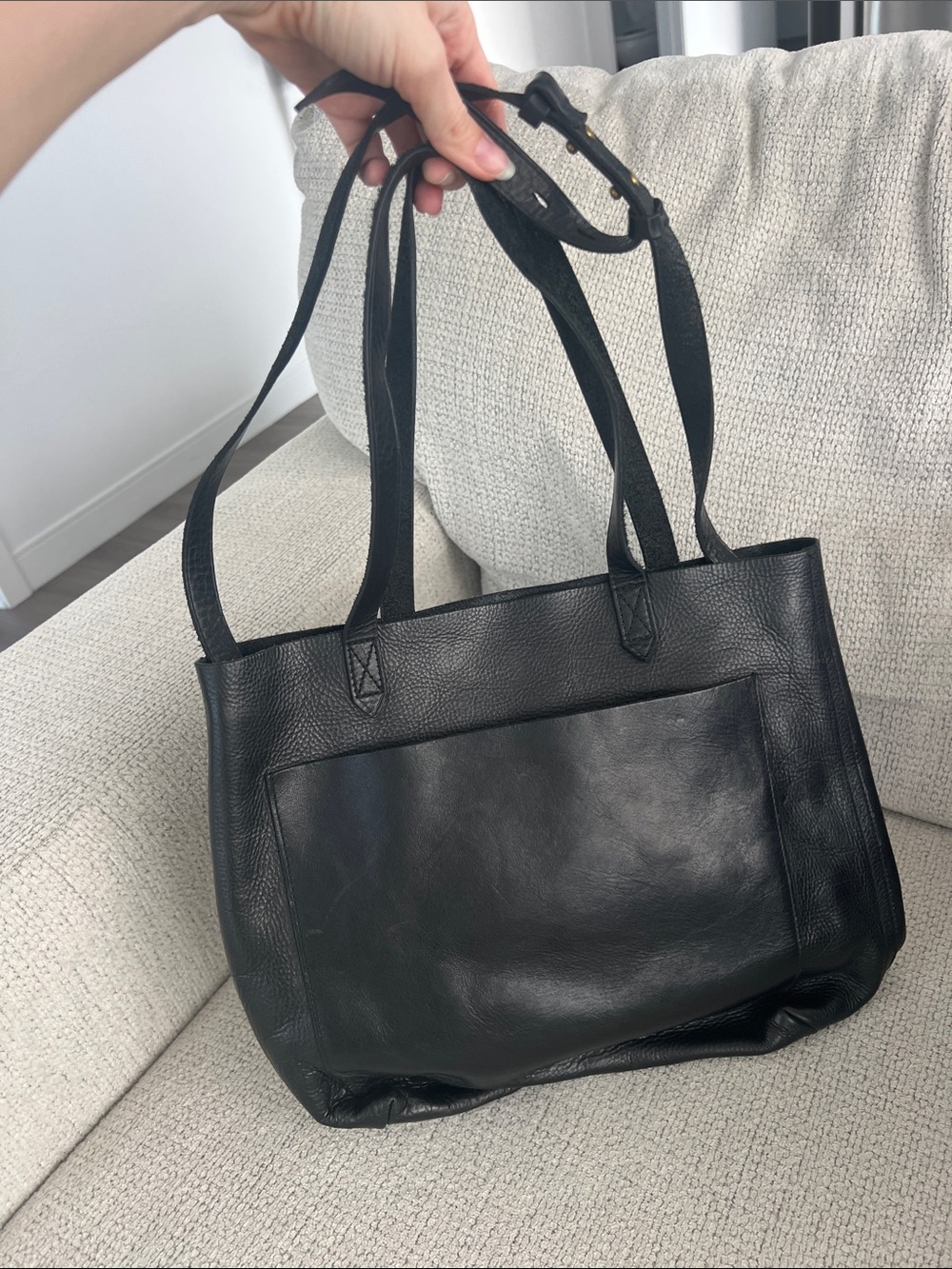 Madewell Black Leather Tote with Front Pocket - Picture 5 of 5